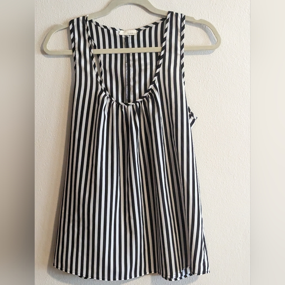 Everly Black And White Stripped Tank, Racer Back, Size Medium to Large